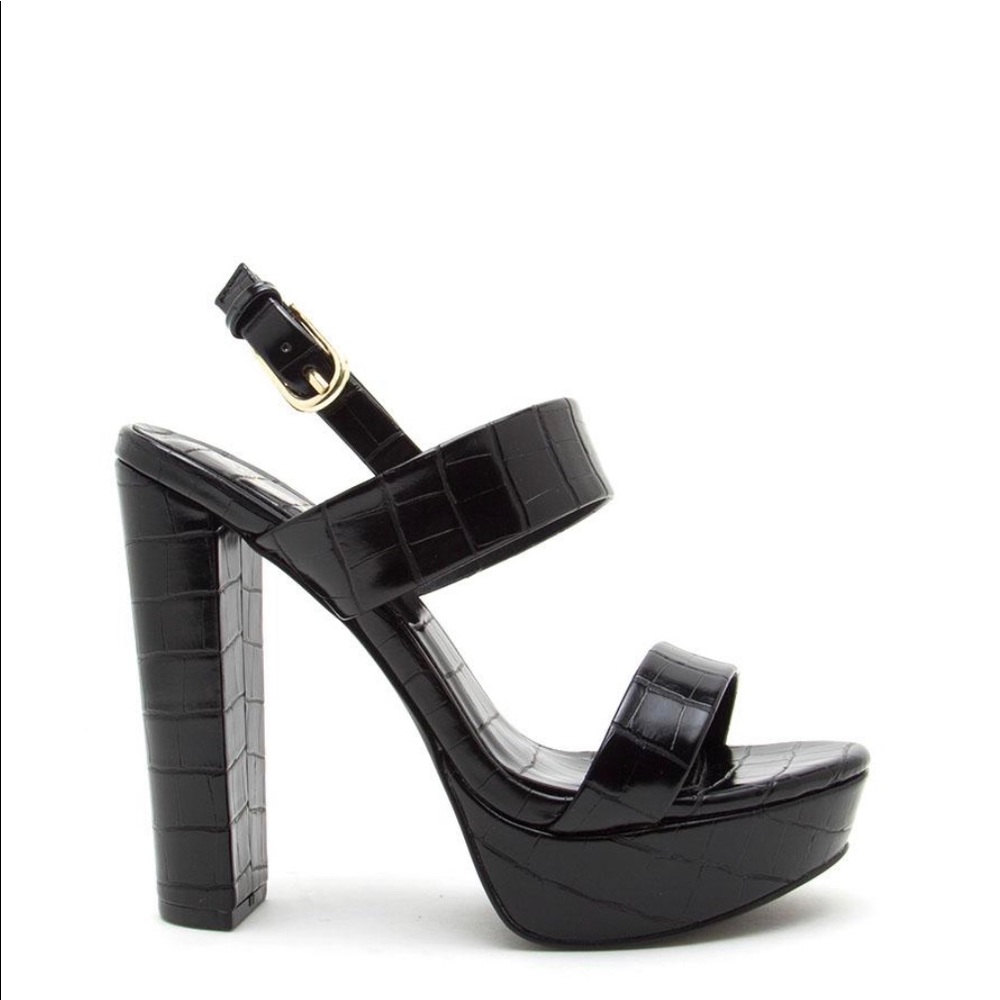 Crocodile black sandal platform heels 8 1/2